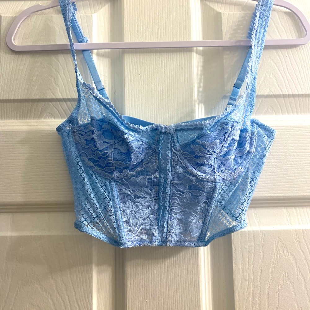 Urban Outfitters Light Blue Lace Crop Bustier Top